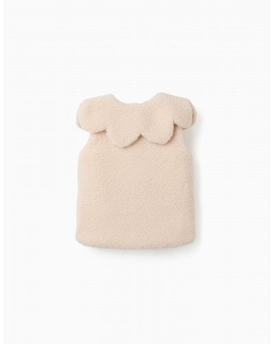 CHALECO DE SHERPA MAXI CUELLO BEIG ZIPPY