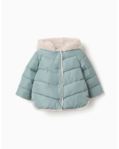 CHAQUETA BEBÉ NIÑA VERDE ACOLCHADA Y FORRO DE PELO ZIPPY