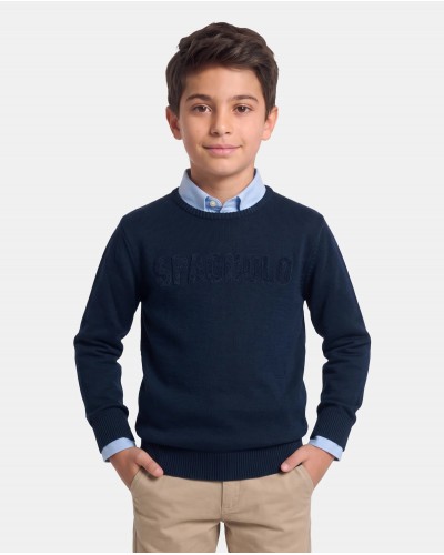 JERSEY NIÑO MARINO CUELLO CAJA LETRAS SPAGNOLO